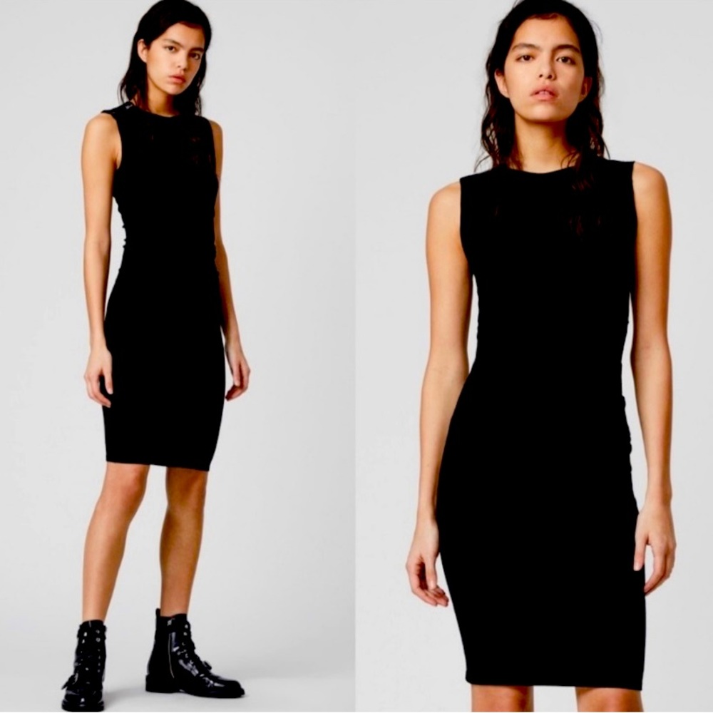 All Saints, Knit body con midi dress w/back cutout, Med. Excellent condition.